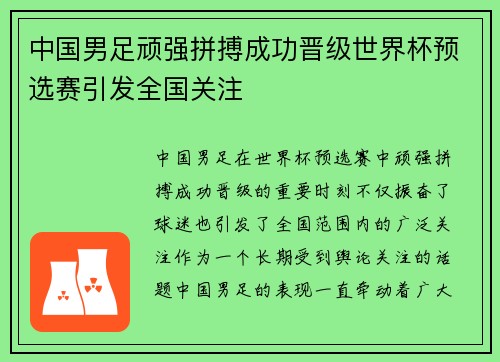 中国男足顽强拼搏成功晋级世界杯预选赛引发全国关注